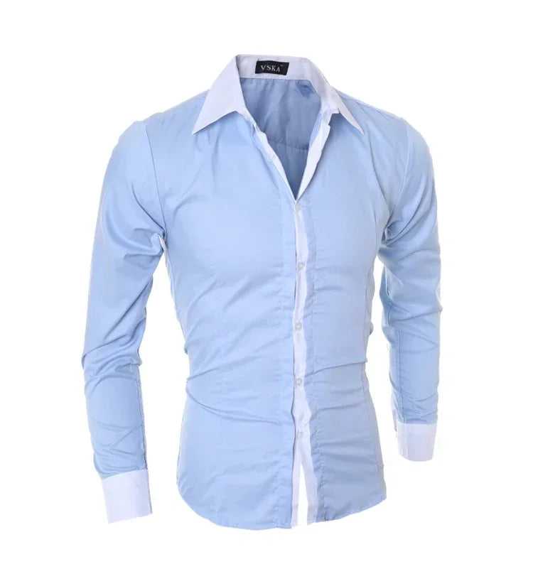 Mens Stripes Shirts Long Sleeved Slim White Social Shirts Casual Male Clothes Business Camisa Masculina Chemise Christmas Shirt