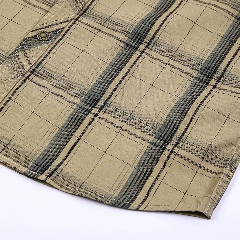 Men Summer short-sleeved Plaid Shirts Male Military Outdoor Multi-pockets Tooling Shirts High Quality Man Cotton Shirts Size 5XL