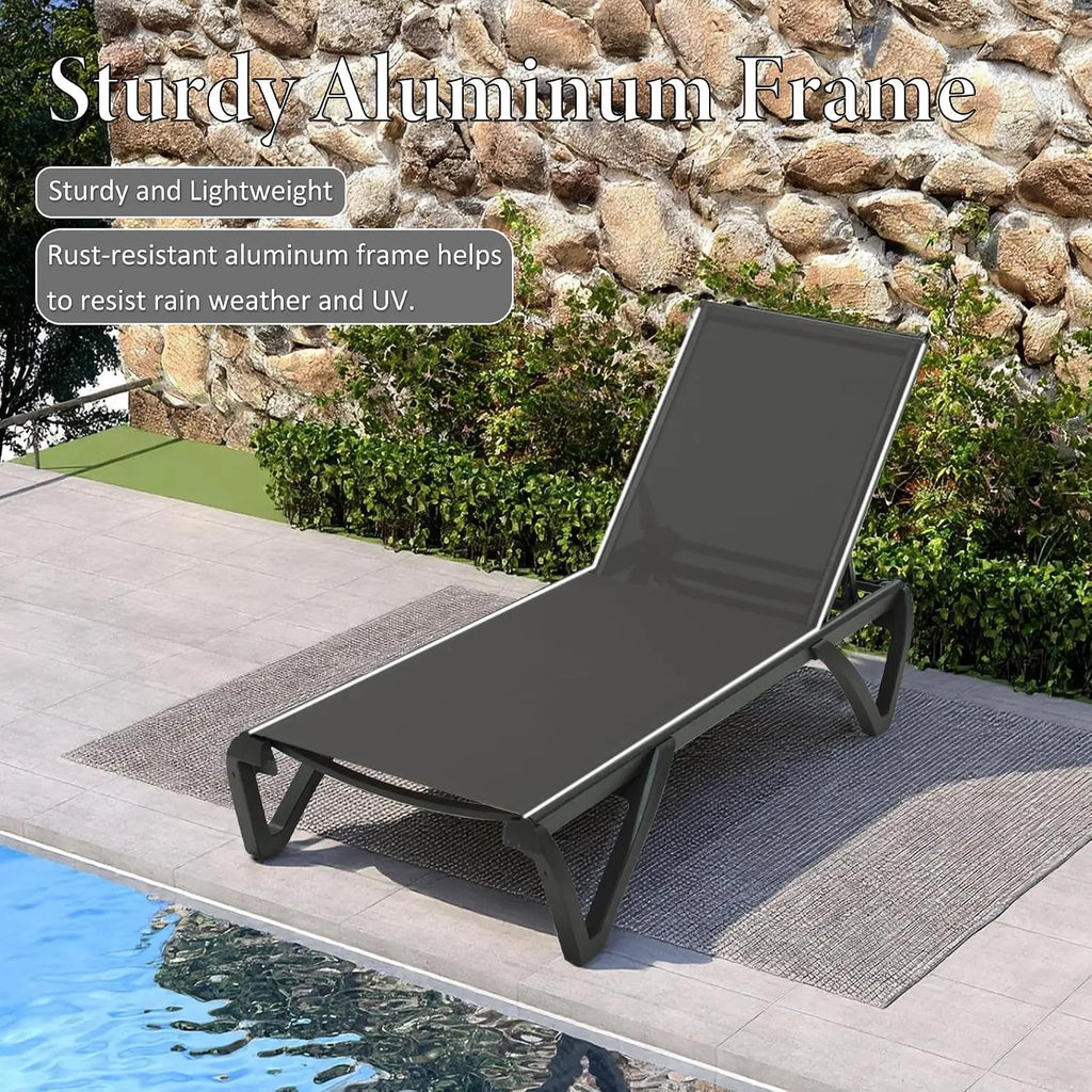 Aluminum Outdoor Chaise Lounge Set 2 with Table Wheels Adjustable Textilene All Weather Poolside Patio Deck, Customized