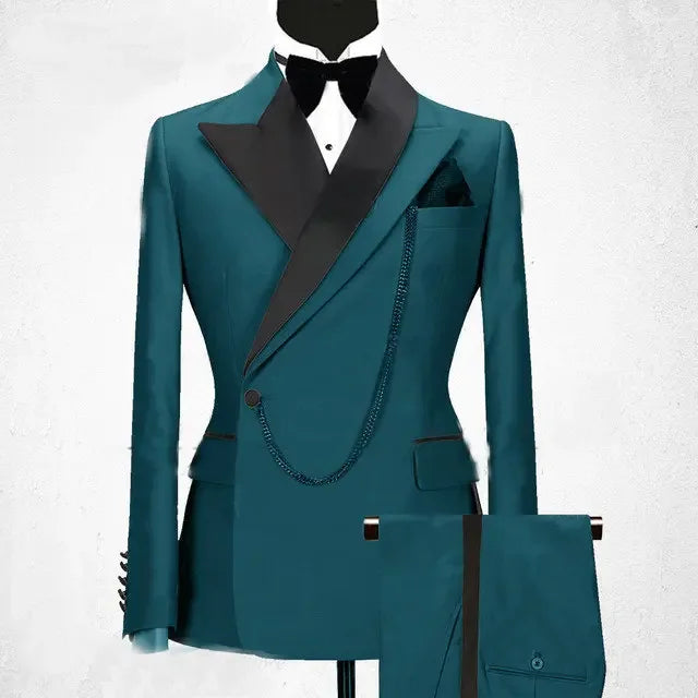 2024 Custom Made Black Groom Tuxedo Peaked Lapel Double Breasted Men Suit Prom Wedding Party Men Suits Costume ( Jacket+Pants)