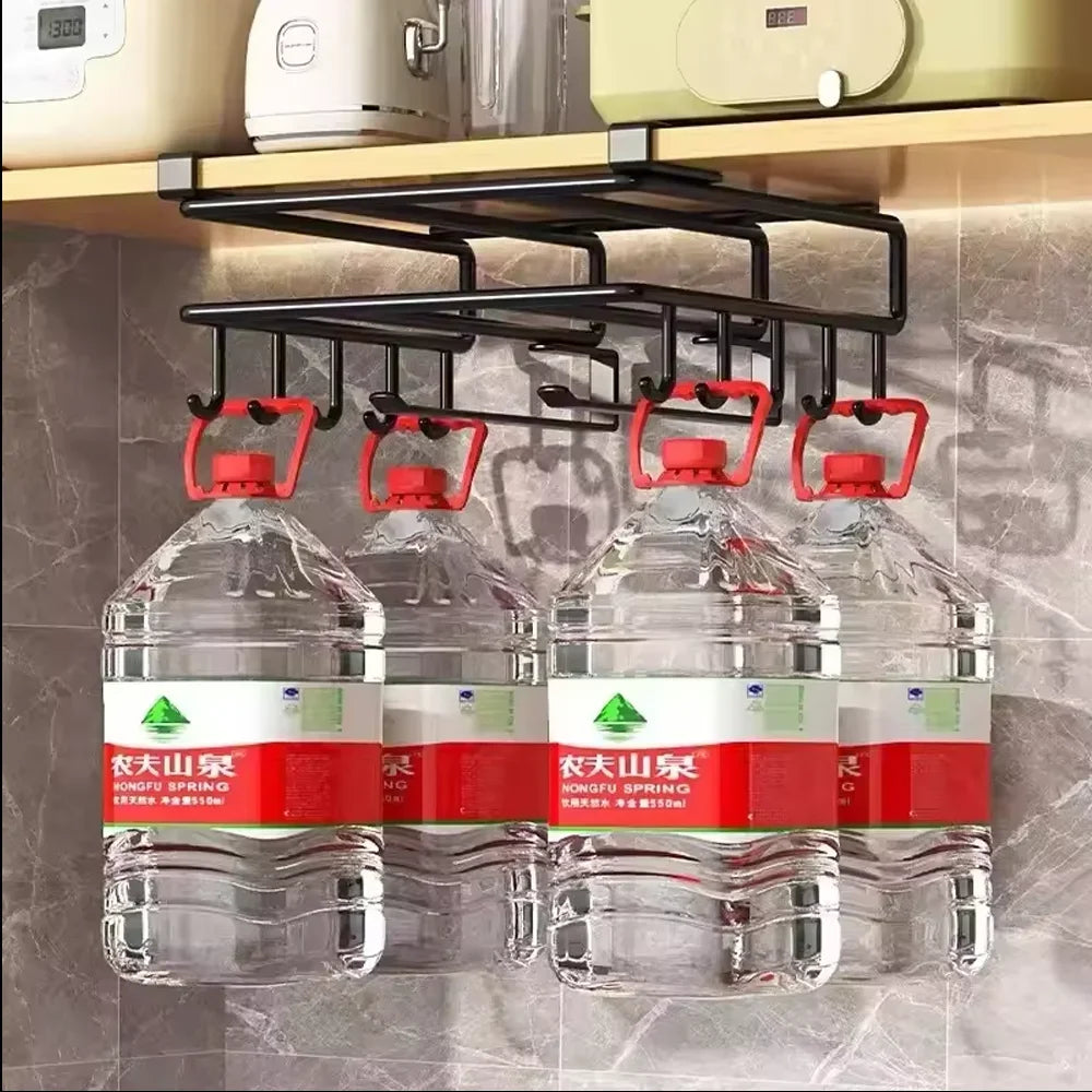 Under Cabinet Kitchen Organizer Rack Hooks Multi-Purpose Storage Shelf Portable Storage For Paper Towel Cutting Board Pot Lids