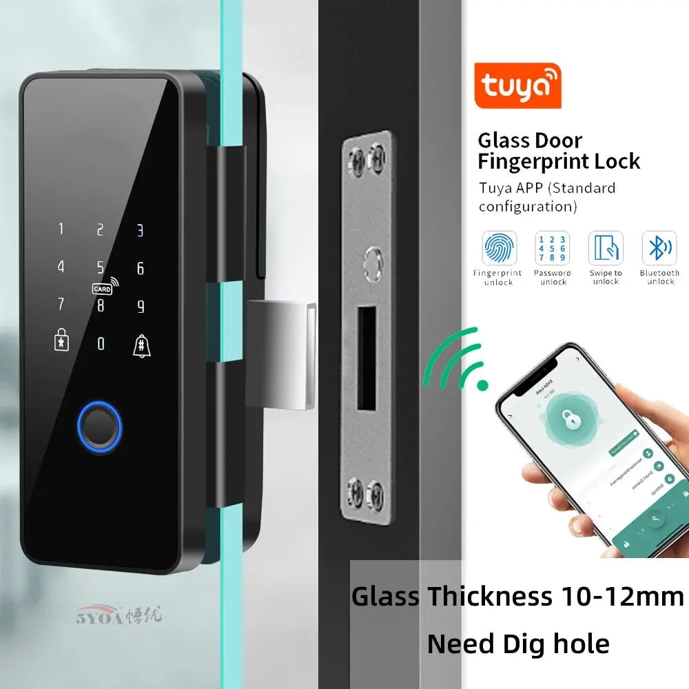 Tuya Door Lock App Glass Fingerprint Bluetooth Smart Glasses Electronic Biometric Door Lock 13.56Mhz RFID Remote Control Unlock