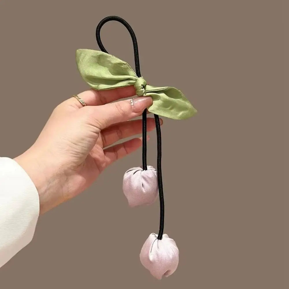 Sweet Tassels Tulip Hair Rope Cloth Bowknot Flower Hair Ring Hair Accessories Headdress Elastic Hair Band Women
