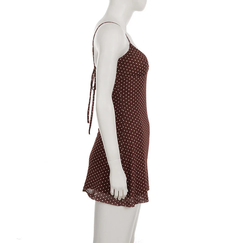 Sexy Polka Dot Print Nightgown Contrasting Color V-neck Y2k Slim Fit Dress Summer Hot Girl Backless Camisole Dress Summer Dress