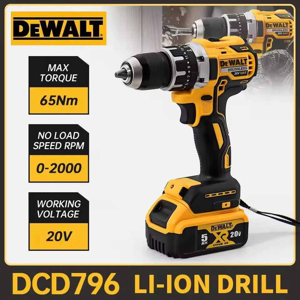 Dewalt DCD796 13mm Brushless Impact Electric Drill Multifunctional Cordless Screwdriver Rechargeable 20V Battery Power Tools