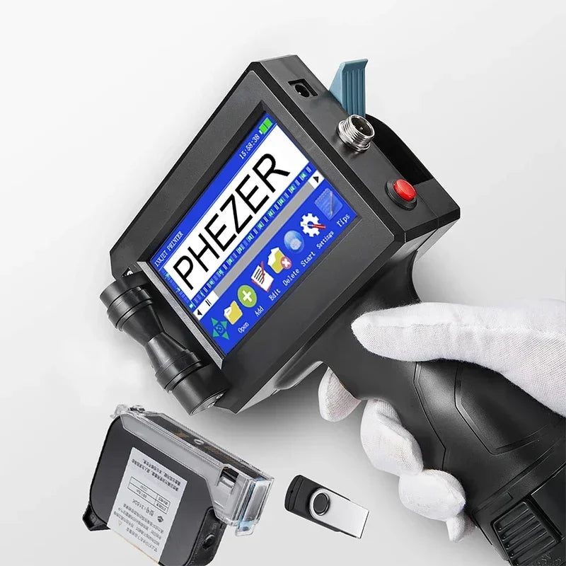 Phezer P15 Handheld Inkjet Printer 12.7mm QR Code Barcode Batch Code Date Number Logo Expiry Date Label Printer 28 Languages