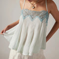 Lace Women Two Piece Set Camisole Tank Top See Through Wide Leg Jogger Pants Stylish Two Piece Outfit Lace Trim Detail  Fashion