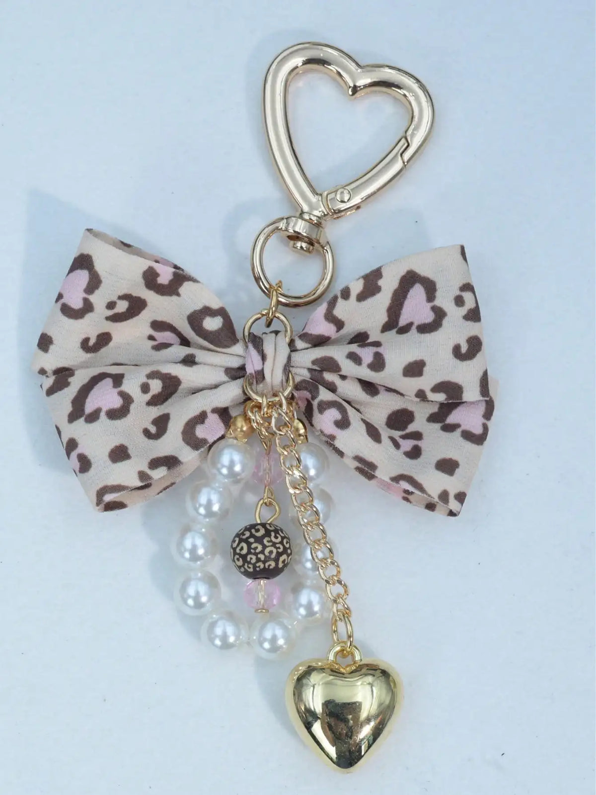 Leopard Print Bow Keychain Heart Pendant Women's Bag Simple Charm Pearl Keychain Beaded Charm Gift For Women