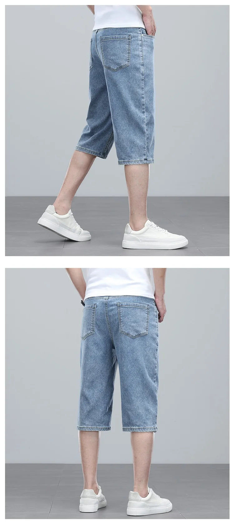 Summer men's six inch shorts over the knee thin straight tube minimalist elastic denim shorts Baggy Jeans Shorts for Men  3/4