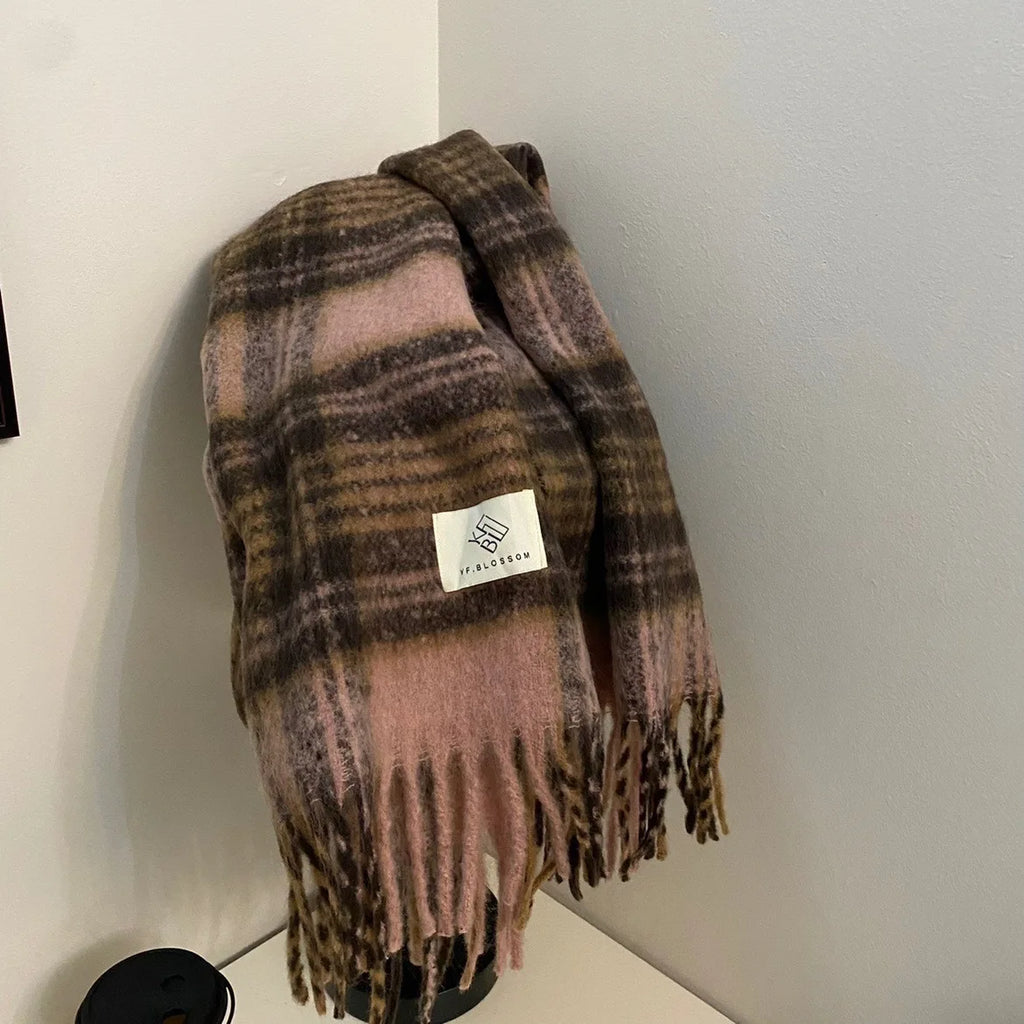 Maillard Womens Reversible Scarf Plaid  Windproof Insulation,personality,Winter Shawl Wrap Oversized Tartan Stripe Fringe Scarve