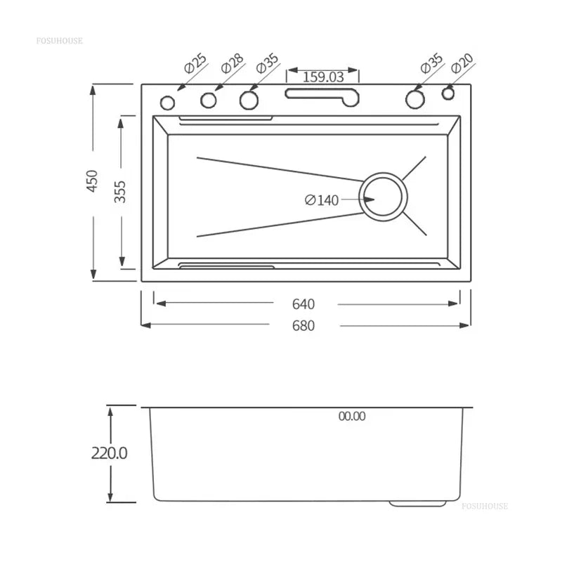 304 Stainless Steel Kitchen Sinks Large Single Bowl Nano Embossed Wash Basin Digital Display Modern Home Station