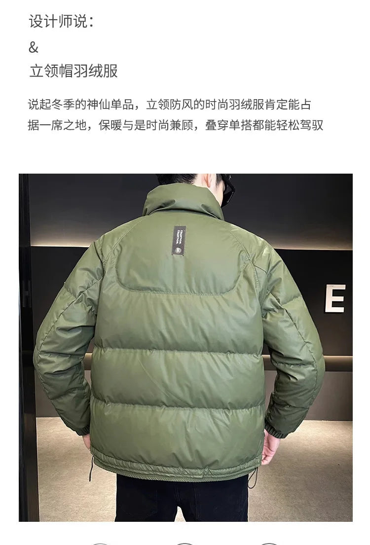 Autumn Winter Fashion Lightweight Down Jacket Men Trendy Short Stand Collar Thickened Warm Cold-Proof White Duck Down Jacket