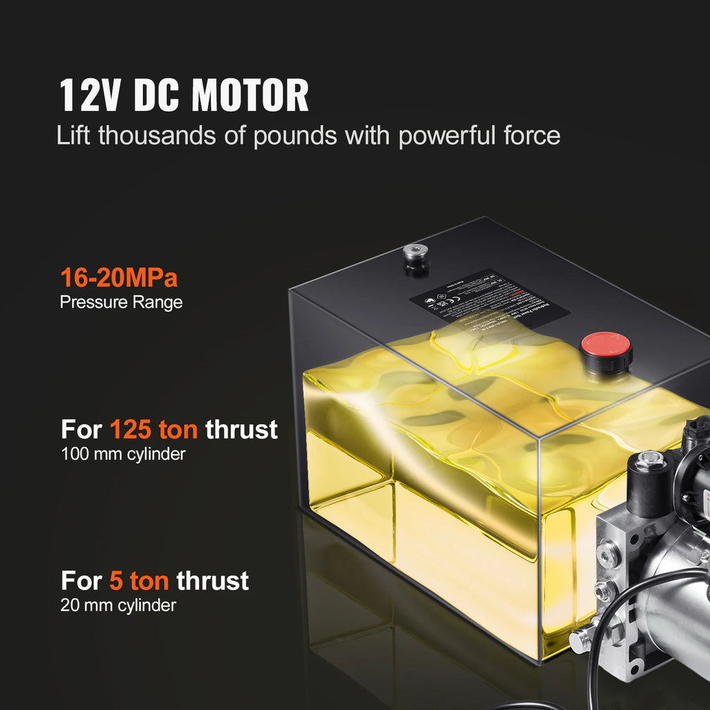 SucceBuy Hydraulic Pump 4-20 Quart Dump Trailer Pump Single Acting Dump Trailer Pump DC 12V Hydraulic Power Unit for Car Lifting