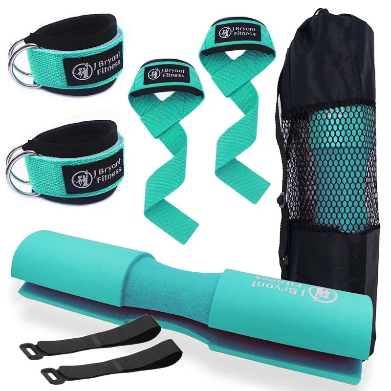 Barbell Pad Set with Carry Bag Weightlifting Wrist Wrap and Gym Ankle Straps for Lunges Hip Thrusts Powerlifting Deadlift