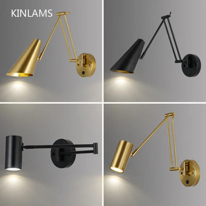 Modern Adjustable Swing Long Arm LED Wall Lamps Touch Sensor Internal Wall Washer Household Bedside Switch Decor Sconce Lights