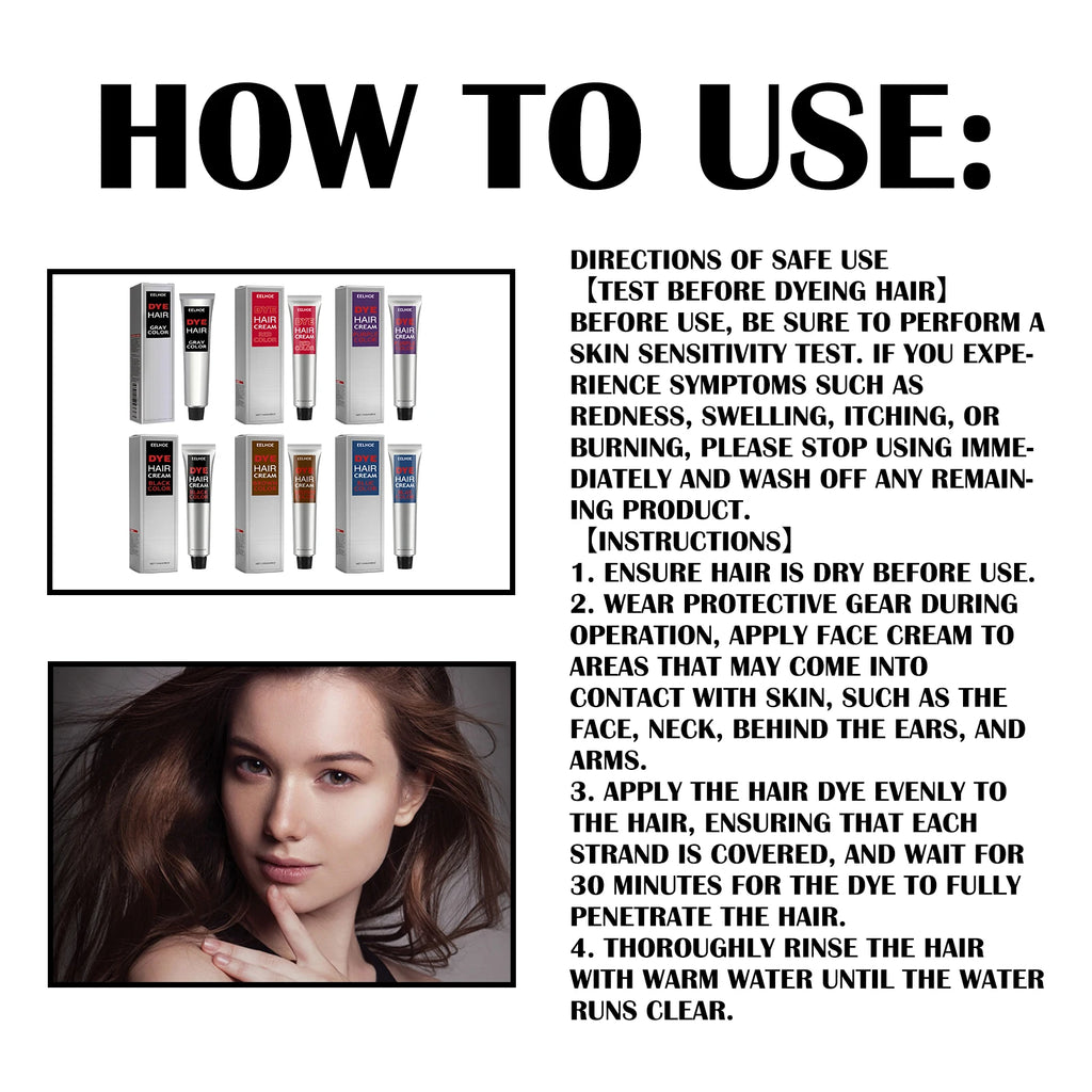 Eelhoe Hair Dye Cream Multicolor Polymorphism Mild Non-Irritatin Hurtless Fashion Dye Cream Long Lasting Enhancing Luster 100ml