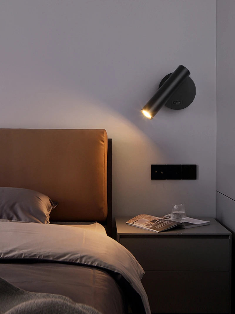 LED Wall Lamps with Switch Rotatable Adjust Aluminum 3W Spotlight Bedside Reading Light Hotel Bedroom RV Sconce Light Fixture
