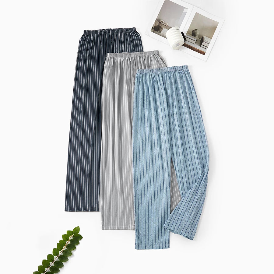 Men's Stylish Summer Pajama Pants, Thin Plaid Loungewear, Loose and Comfortable, Plus-Size Breathable Air-Conditioned Pants, Home Sleepwear
