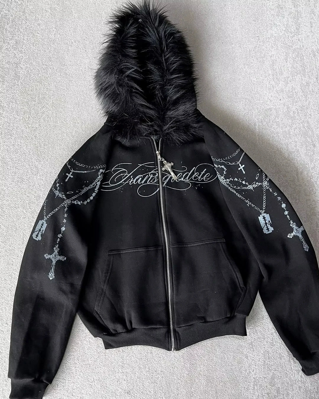 2026 American Fashion Trend Fur Collar Zipper Hoodie Men Street Hip Hop Retro Loose Sweatshirt Unisex Fleece Padded Warm Hoodie