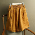 Women's Spring Summer New Linen Wide Leg Shorts Elastic High Waist Casual Loose Plus Size Straight Leg Pants