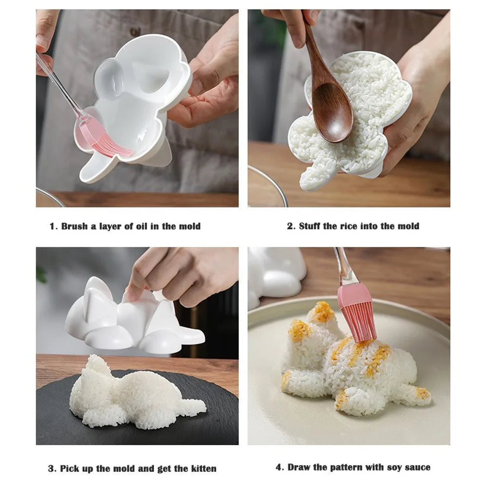 Cute Cat Animals Shape Sushi Molds Plastic Kids Rice Mashed Potato Pumpkin Mash Molds Baking DIY Tools Supplies Kitchen Gadgets