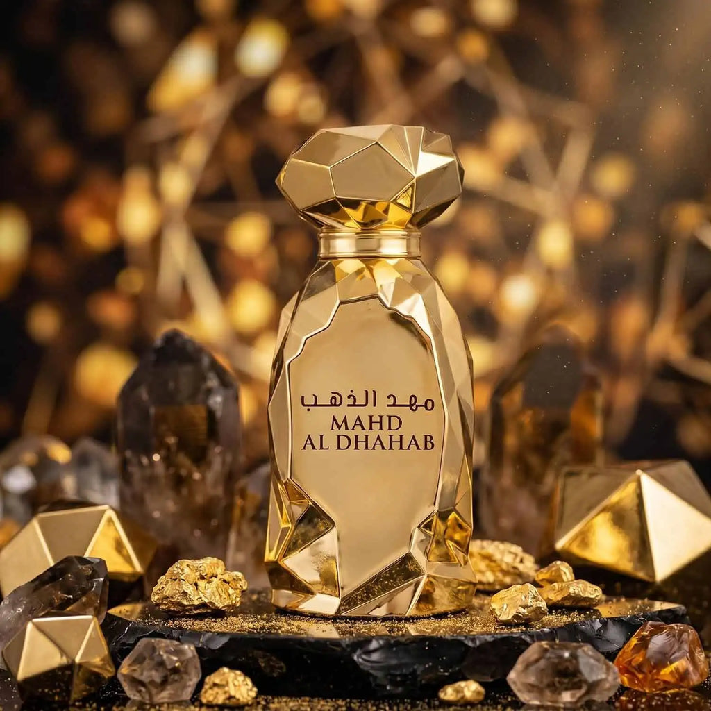 Arabiyat Prestige Mahd Al Dhahab EDP, Full Gold Diamond‑cut Bottle. Luxurious Oriental Fragrance With Saffron, Rich Oud And Amber, Delivering Grand Arabian Luxury Charm.