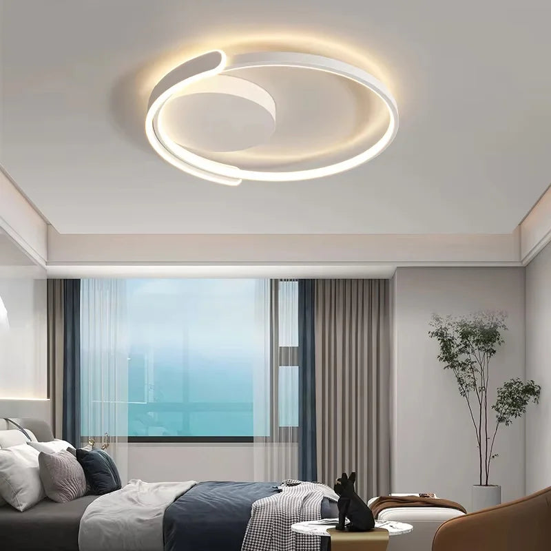 Modern Led Ceiling Light The Bedroom Black White Square Ring Lamp Living Room Study Nursery Indoor Lighting Fixture