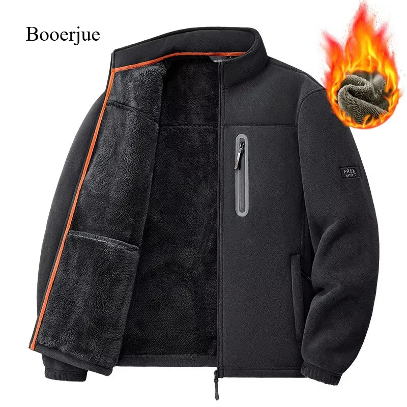 2026 Men Winter Double Thickened Fleece Jacket Outdoor Windproof Ski Coat Snow Warm Hiking Cycling Climbing Pocket Sweatshirt