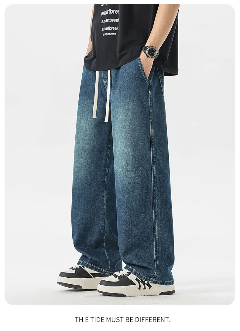 Men's Jeans American Loose Wide-leg Loose Straight Casual Trousers Street Hip-hop Baggy Jeans Black Grey Blue Streetwear Men