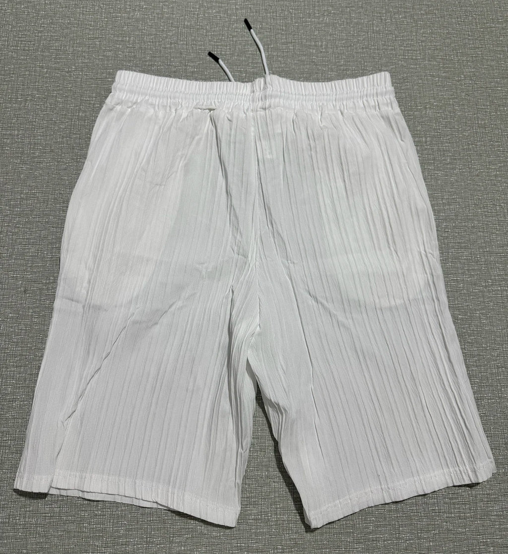 Lazy Street Style Vertical Stripe Slimming Shirt Shorts Two-piece Set No Need To Pair With Autumn Men's Thin Knit Sports Suit