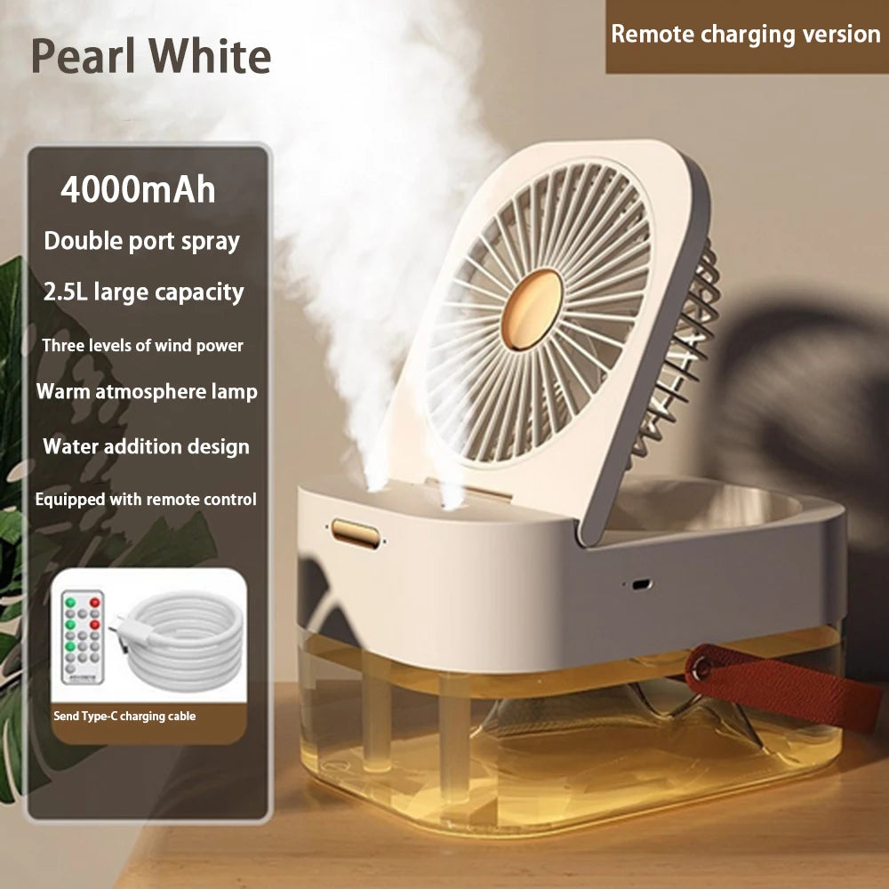 Double Port Spray High-capacity Electric Fan Humidifier USB Portable Portable Remote Control Humidifier with Atmosphere Light