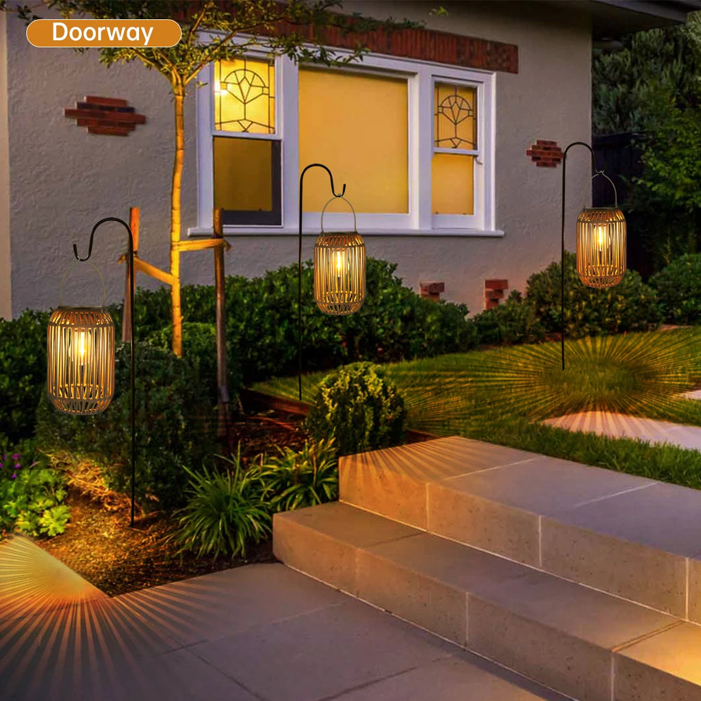 Solar Lanterns Solar Lights Outdoor Waterproof Boho Light for Outside Hanging Rattan Lantern Decoration for Garden Yard Patio
