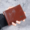 Men Slim Short Wallet Soft‑Leather Eagle‑Pattern High‑Appearance Coin Purse Card Holder For Student Youth Daily Travel Storage Accessory