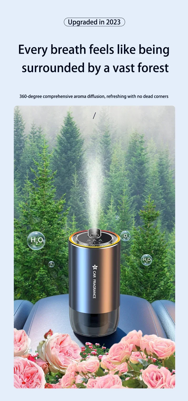1000mAh Car Air Freshener USB Rechargeable Fragrance Diffuser LED Light Smell Distributor Aromatherapy Scent Air Refresher