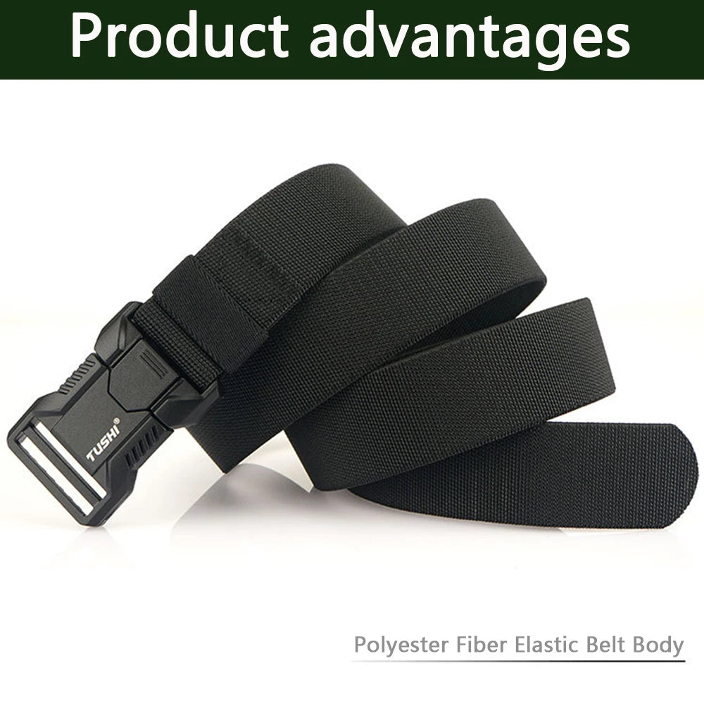 TUSHI Luxury Metal Quick Release Pluggable Buckle Belt For Men Durable Elastic Tactical Belts Cowboy Outdoor Stretch Work Belt