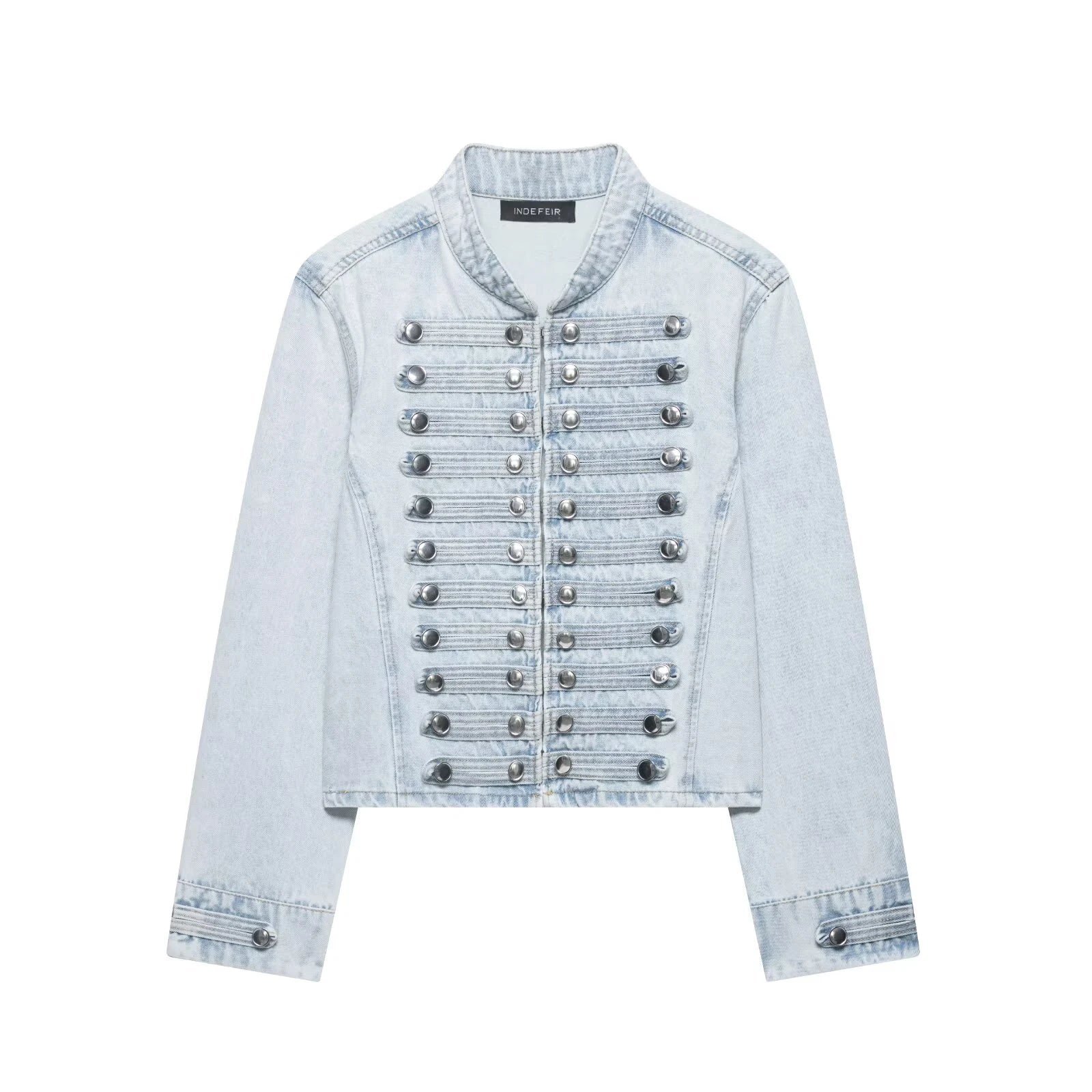 European and American style 2026 summer new women's clothing design sense close fitting denim jacket low waist shorts set