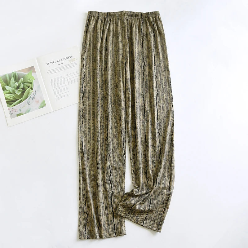 Men's Stylish Summer Pajama Pants, Thin Plaid Loungewear, Loose and Comfortable, Plus-Size Breathable Air-Conditioned Pants, Home Sleepwear