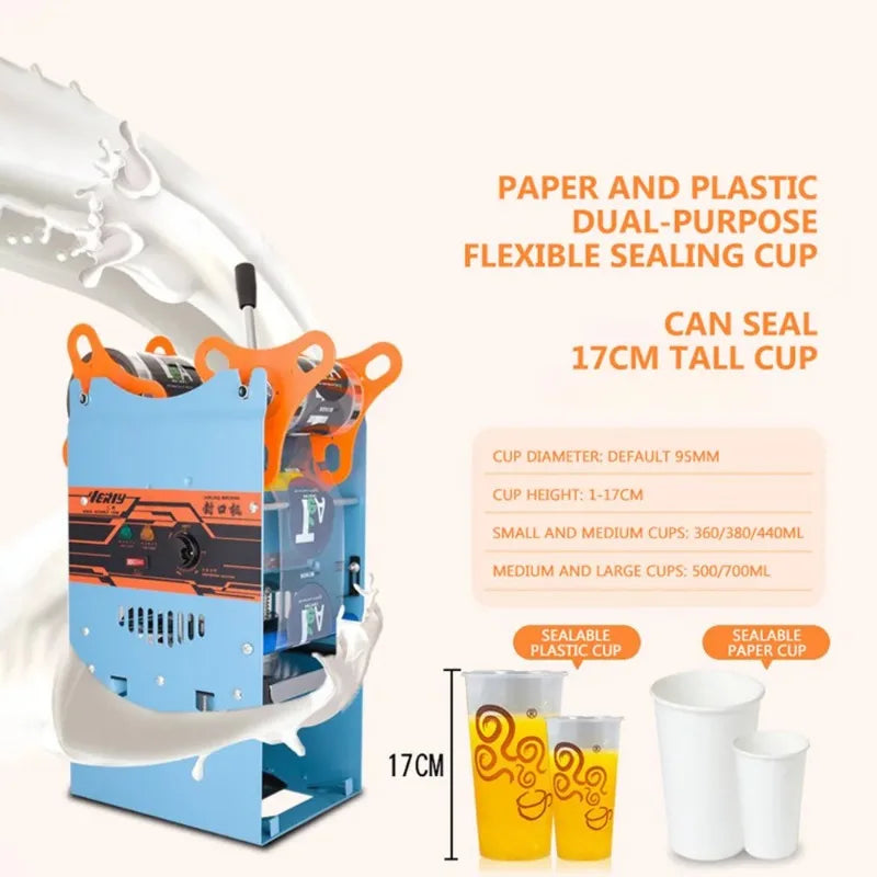 95MM Commercial Cup Sealing Machine Manual Pressure Sealing Machine Beverage Cup Sealer Milk Tea Seal Boba Tea