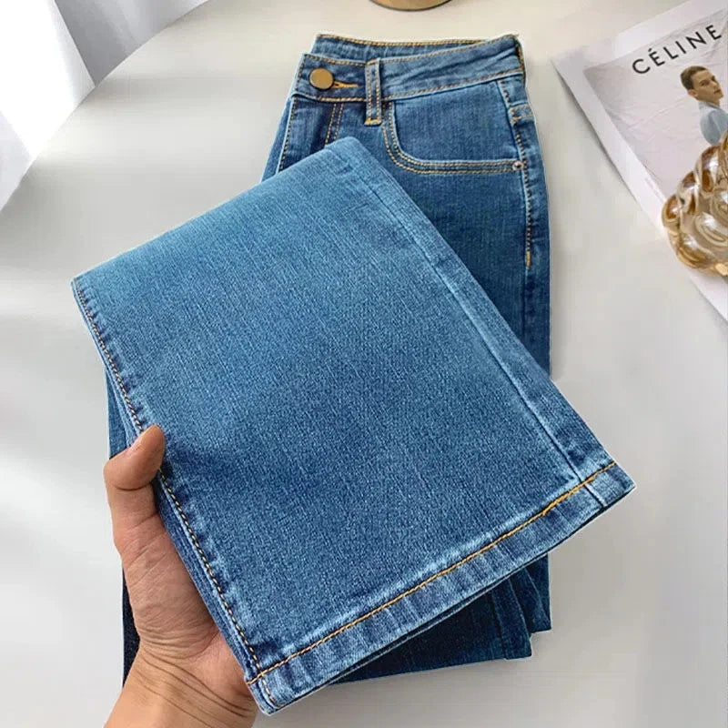Women's High Waist Straight Jeans Spring Vintage Casual Ankle-length Denim Pants Korean Pantalones Streetwear Stretch Vaqueros
