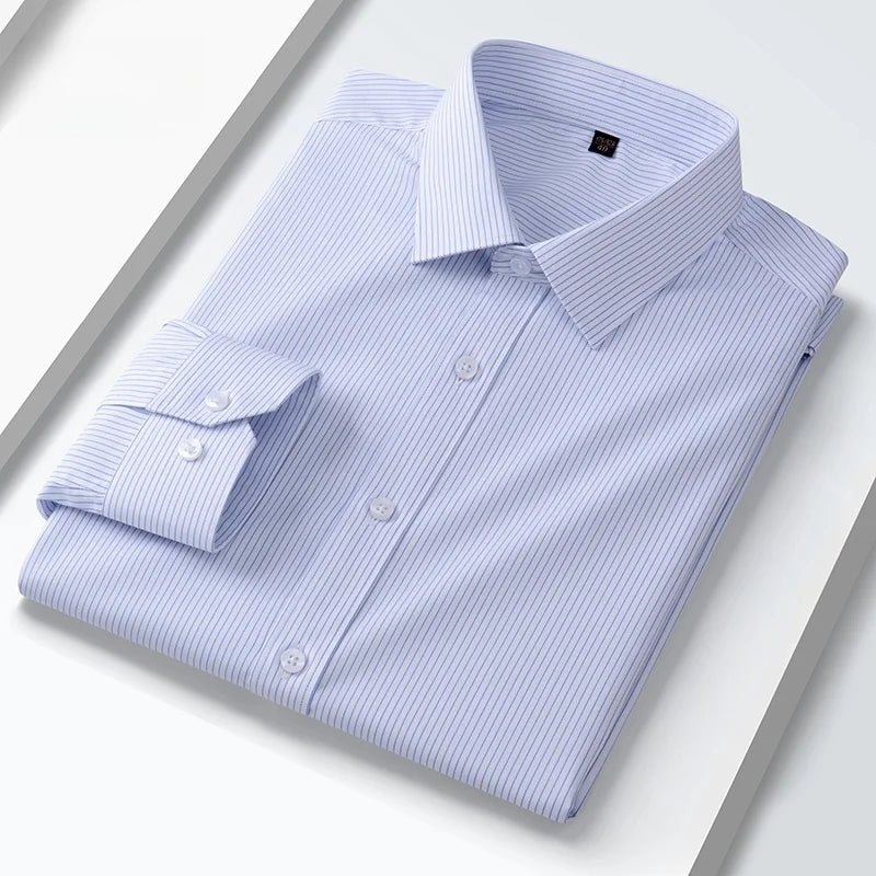 Quality Anti-Wrinkle Men Shirt Long Sleeves Dress Shirts For Men Slim Fit Camisa Social Business Blouse White Office Shirt S-5XL