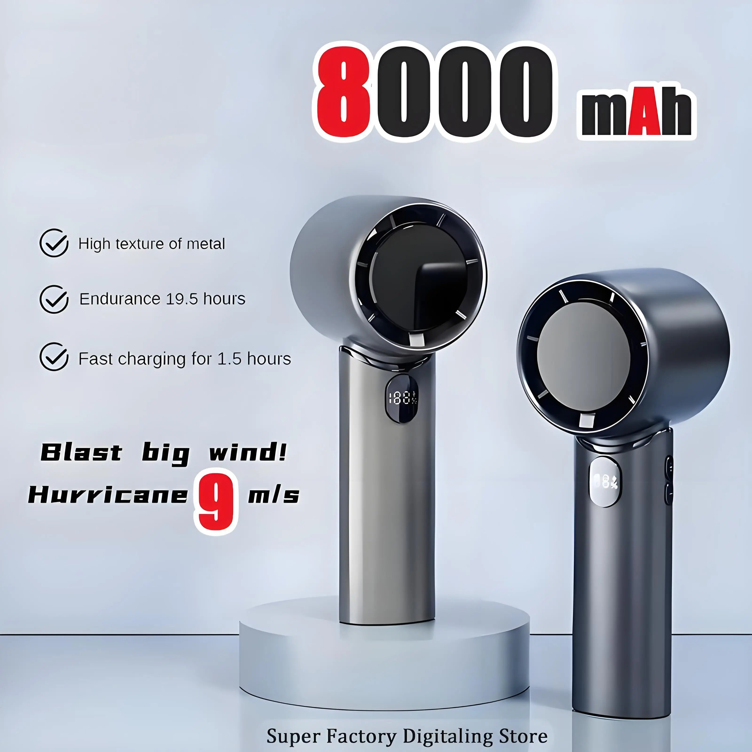 Electric Fan 8000mah Technology Display Wireless Portable Air Circulation Fan Desktop Air Cooling Diffuser Silent Fan Hot