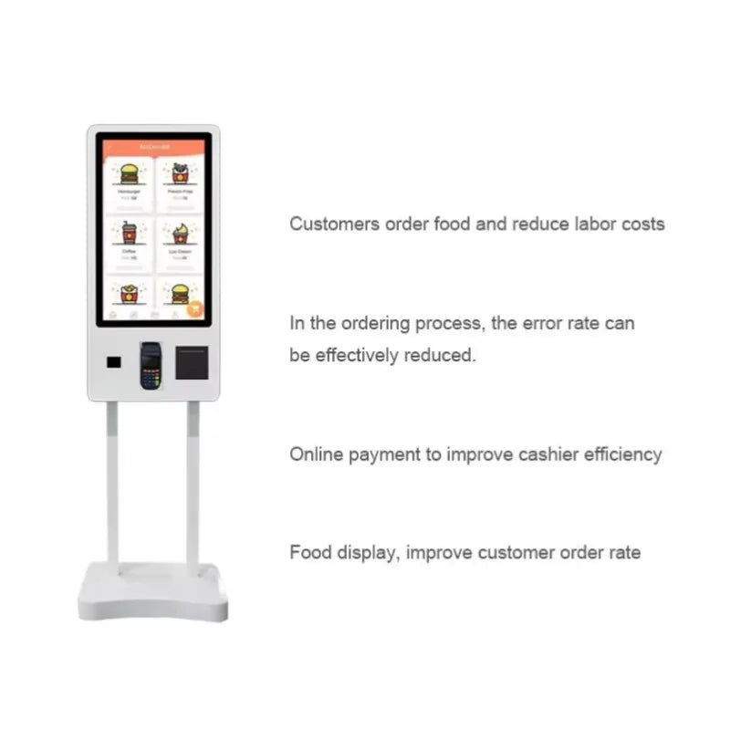 32 Inch Touch Screen Pos Systems Self Pay Service Payment Order Kiosk With POS Position Face Camera For Fast Food Restaurants