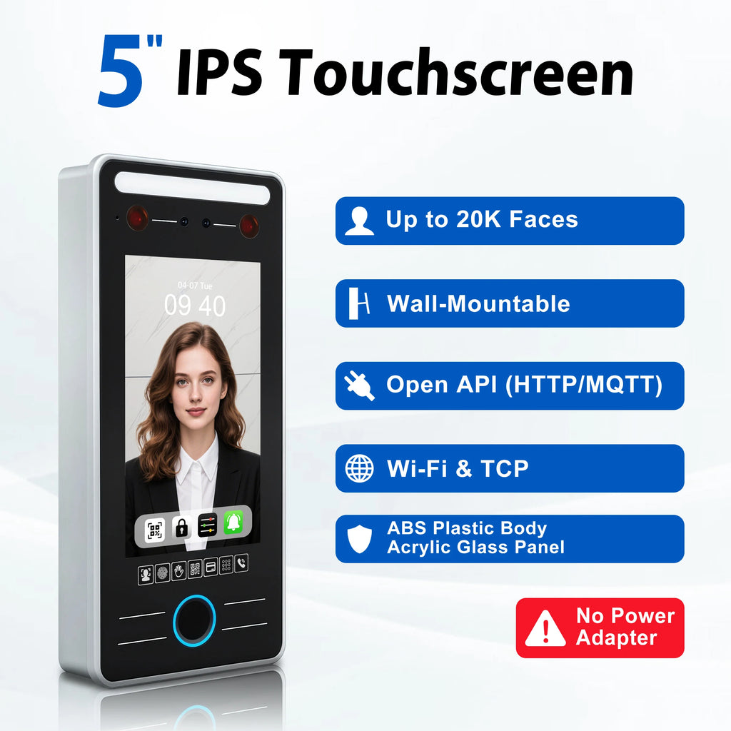 5 Inch 3D Face Recognition Access Control Biometric Fingerprint Palm Vein QR Code RFID Time Attendance Machine WiFi TCP IP