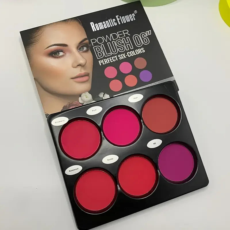 6-color blush palette, large size, natural contouring makeup, matte blush beauty palette, long-lasting coverage