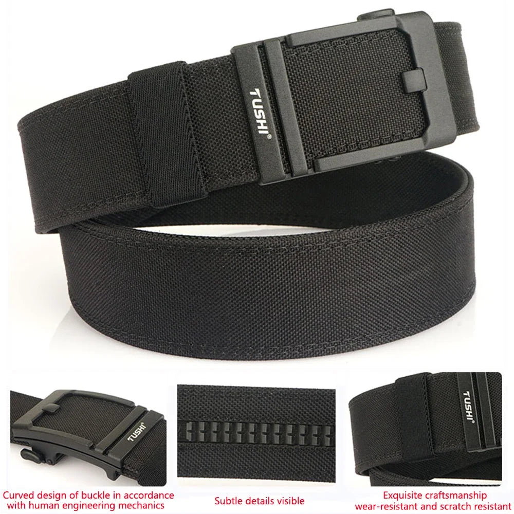TUSHI Brand 4.3 Wide Thickened gun hanging double-layer nylon cloth belt versatile casual outdoor tactical automatic buckle mens