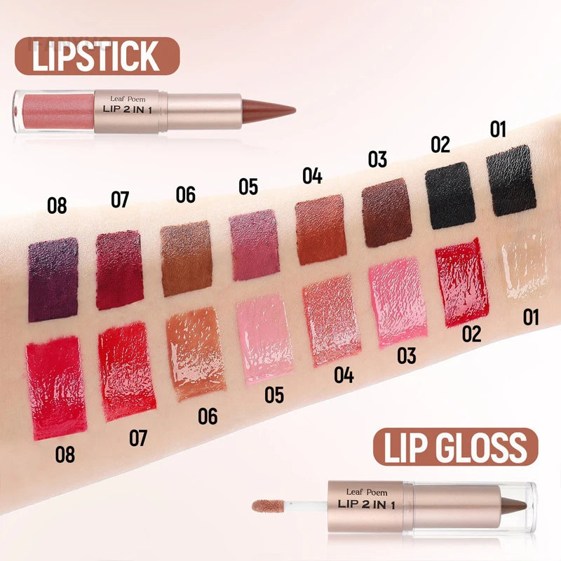2 In 1 Dark Plum Pink Lip Makeup Matte Outline Lip Liner Mirror Plumping Lip Glaze Waterproof Lip Contour Non Stick Makeup
