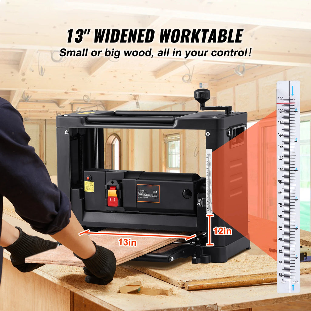 SucceBuy Thickness Planer 13inch Benchtop Planer with Two-Blade 15Amp 1800W Powerful Motor Low Noise for DIY Woodworking Planing