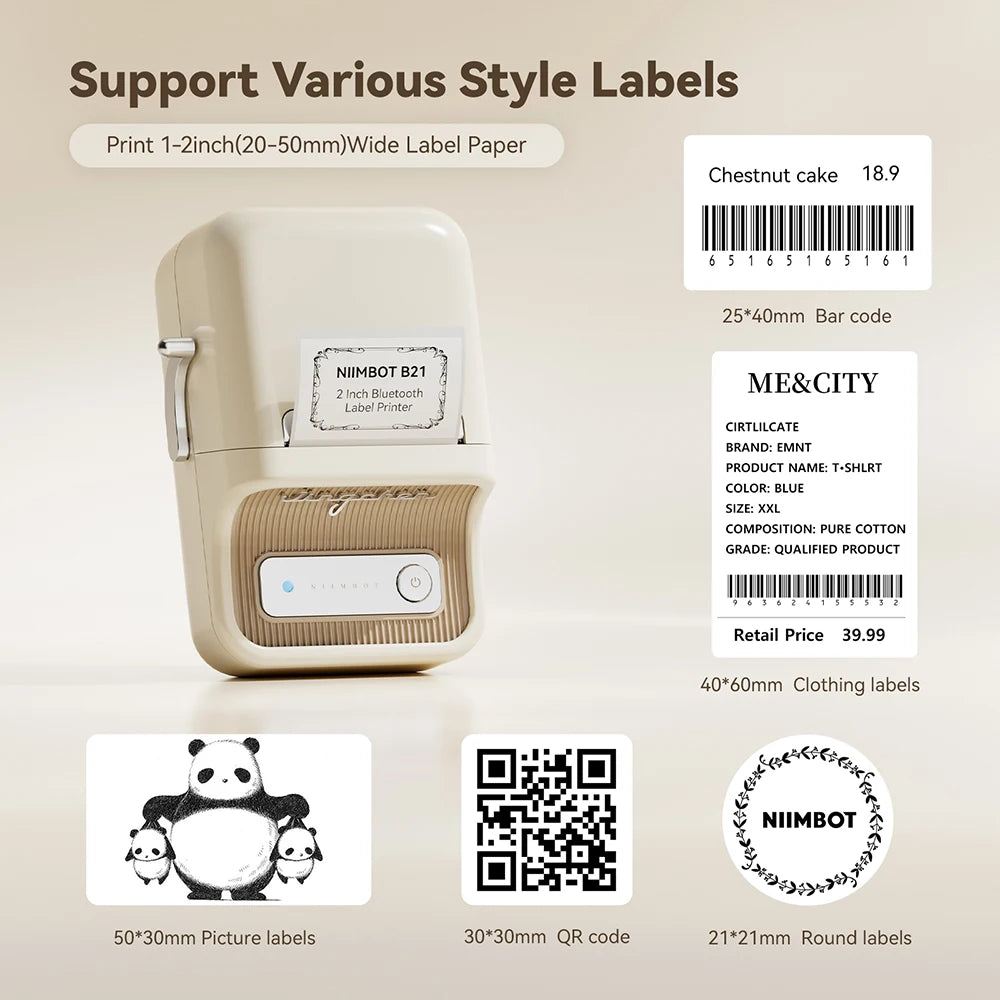 NIIMBOT B21/B1 Portable Thermal Printer 1500mAh Wireless Sticker Printer With Self-adhesive Labels For Barcode Clothing Jewelry