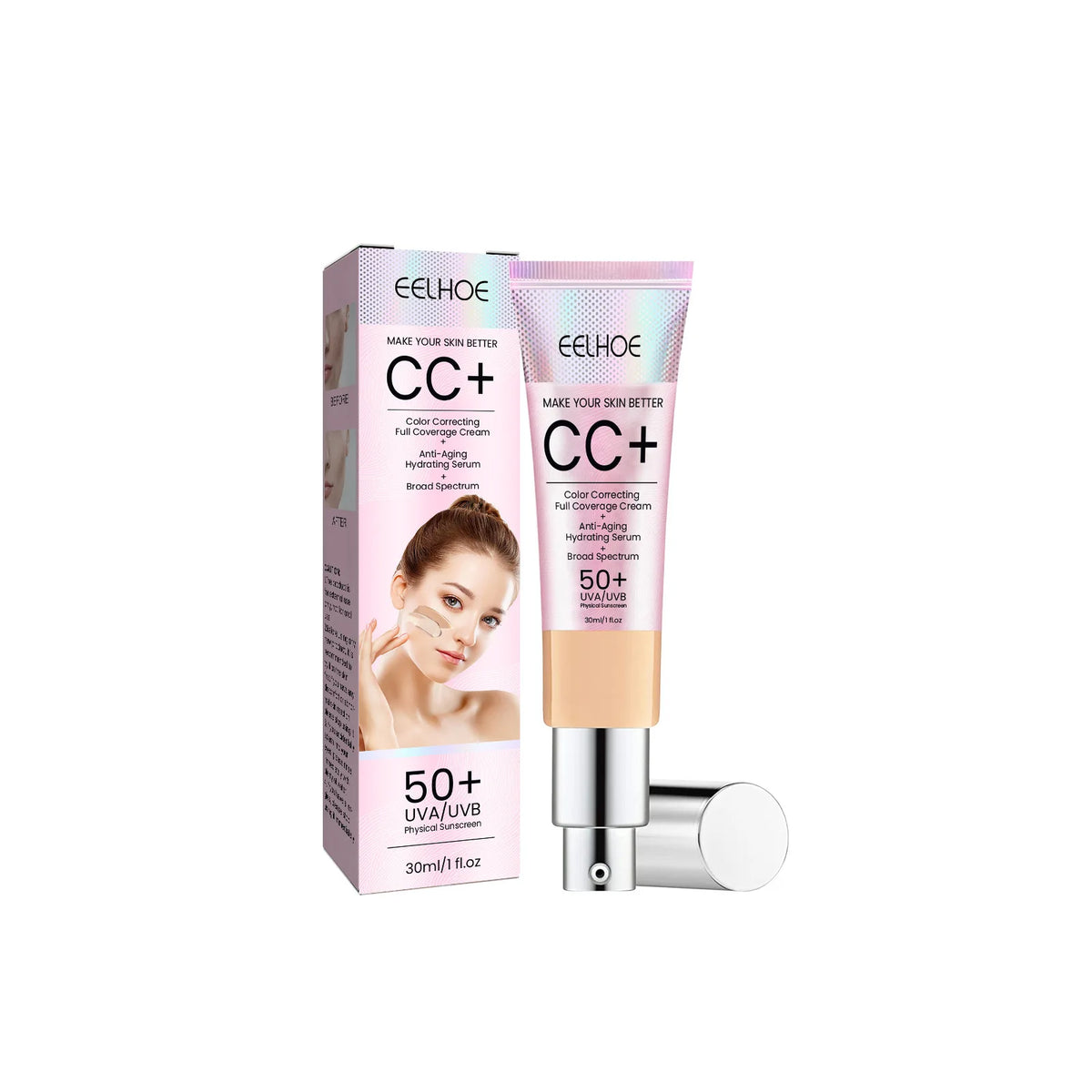 EELHOE CC Cream Foundation Long Lasting Oil Control Waterproof Moisturizing Skin Brightening Cover Blemishes CC Face Cream 30ml