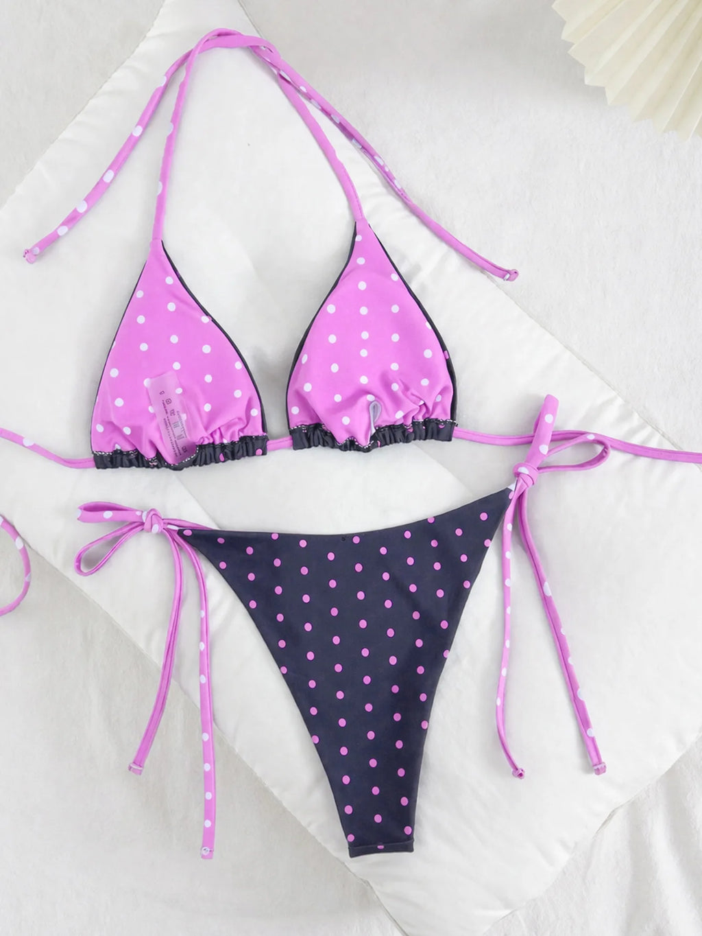 2026 Retro Polka Dot Tie Side Bikini Set for Women, Sexy Push Up Halter Neck Swimwear, High Waist Beach Bathing Suit, Summer